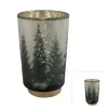 Green Trees Glass Led Hurricane - 20Cm