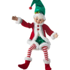 Green Velvet Best Dressed Posable Christmas Elf (2 Styles) - 41Cm