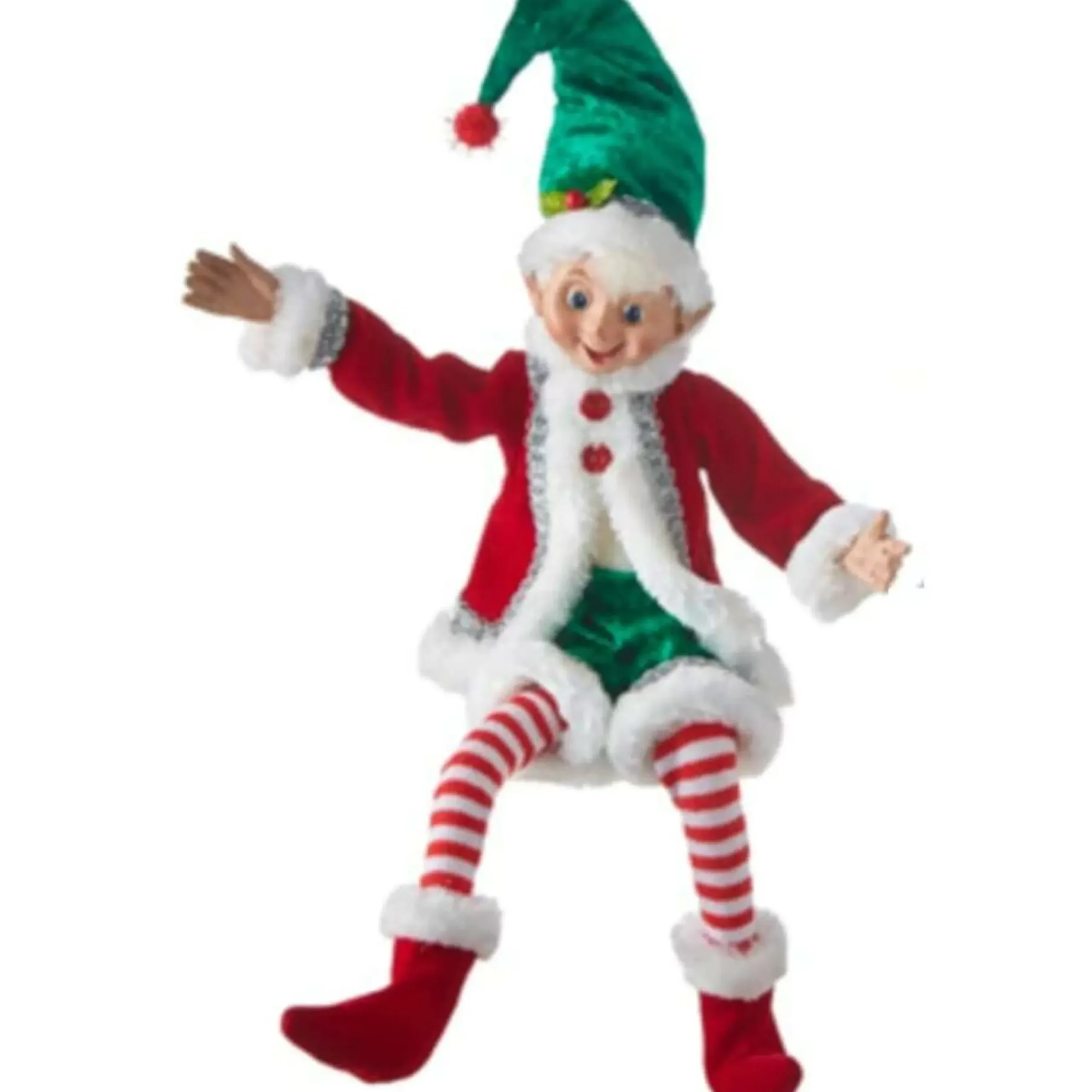 Green Velvet Best Dressed Posable Christmas Elf (2 Styles) - 41Cm