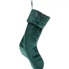 Green Velvet Diamonte Stocking - 45Cm