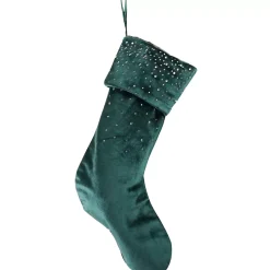 Green Velvet Diamonte Stocking - 45Cm