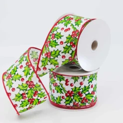 Holly With White Background Ribbon - 10M