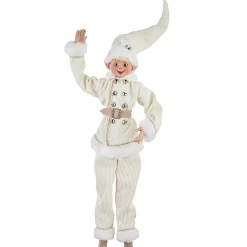 Ivory Corduroy Posable Elf With Basket - 61Cm