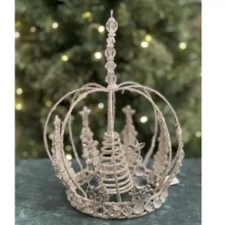 Jeweled Silver Crown Metal Tree Topper - 27Cm