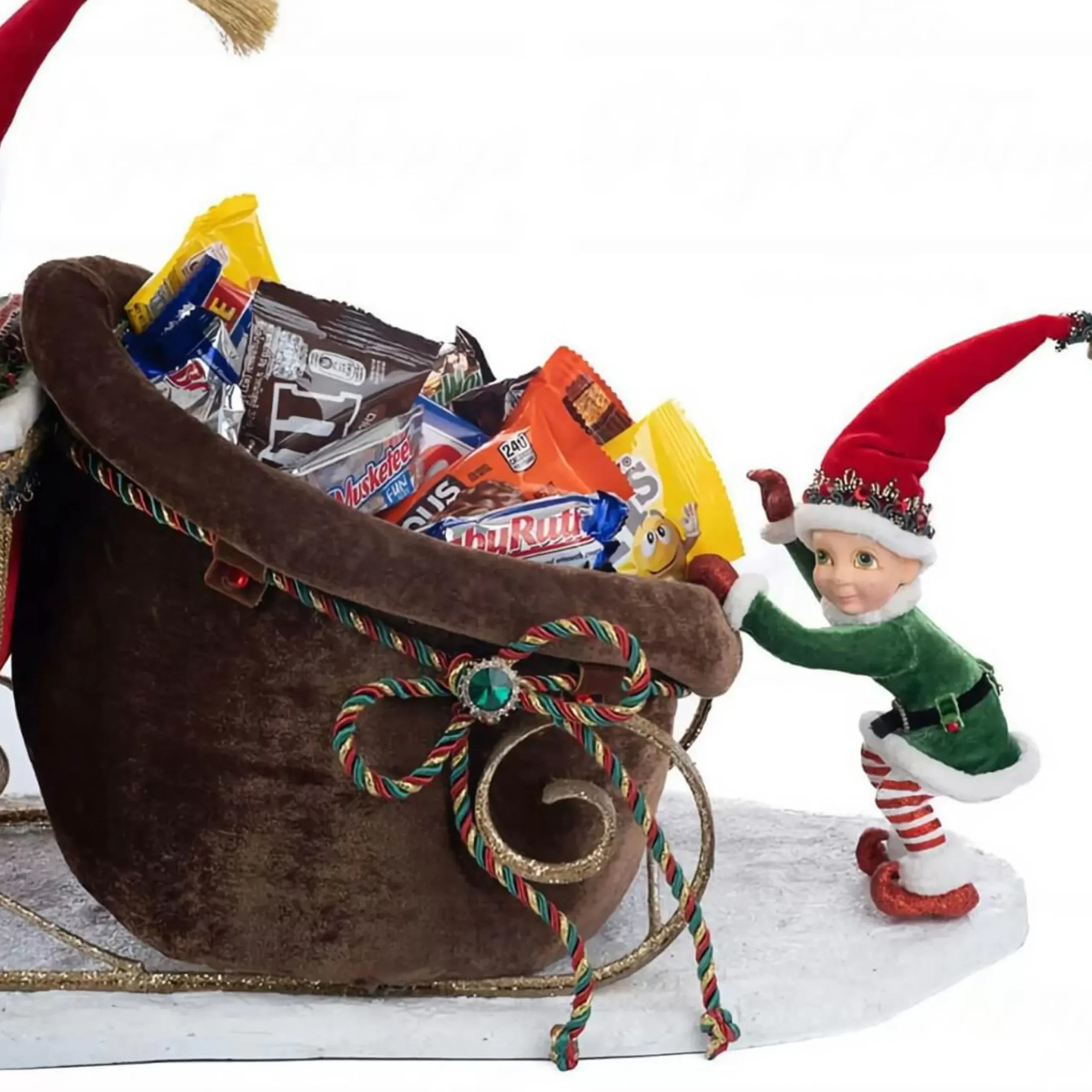 Katherines Christmas In The City Santa With Elf Catching A Ride - 43Cm