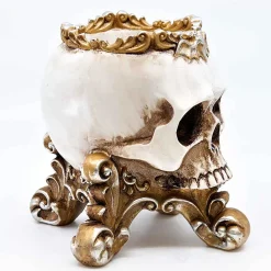 Krooked King Skull Footed Bowl Antique Gold - 17.5Cm
