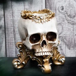 Krooked King Skull Footed Bowl Antique Gold - 17.5Cm