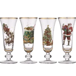 Ladelle Ashdene Spirit Of Christmas Glass Champagne Flutes (Set Of 4)