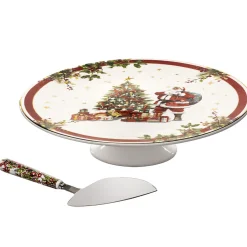 Ladelle Ashdene Spirit Of Christmas Footed Cake Stand And Server Set