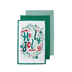 Ladelle Joyful Jolly Christmas Kitchen Towel (Pack Of 3, 2 Styles) - 70Cm
