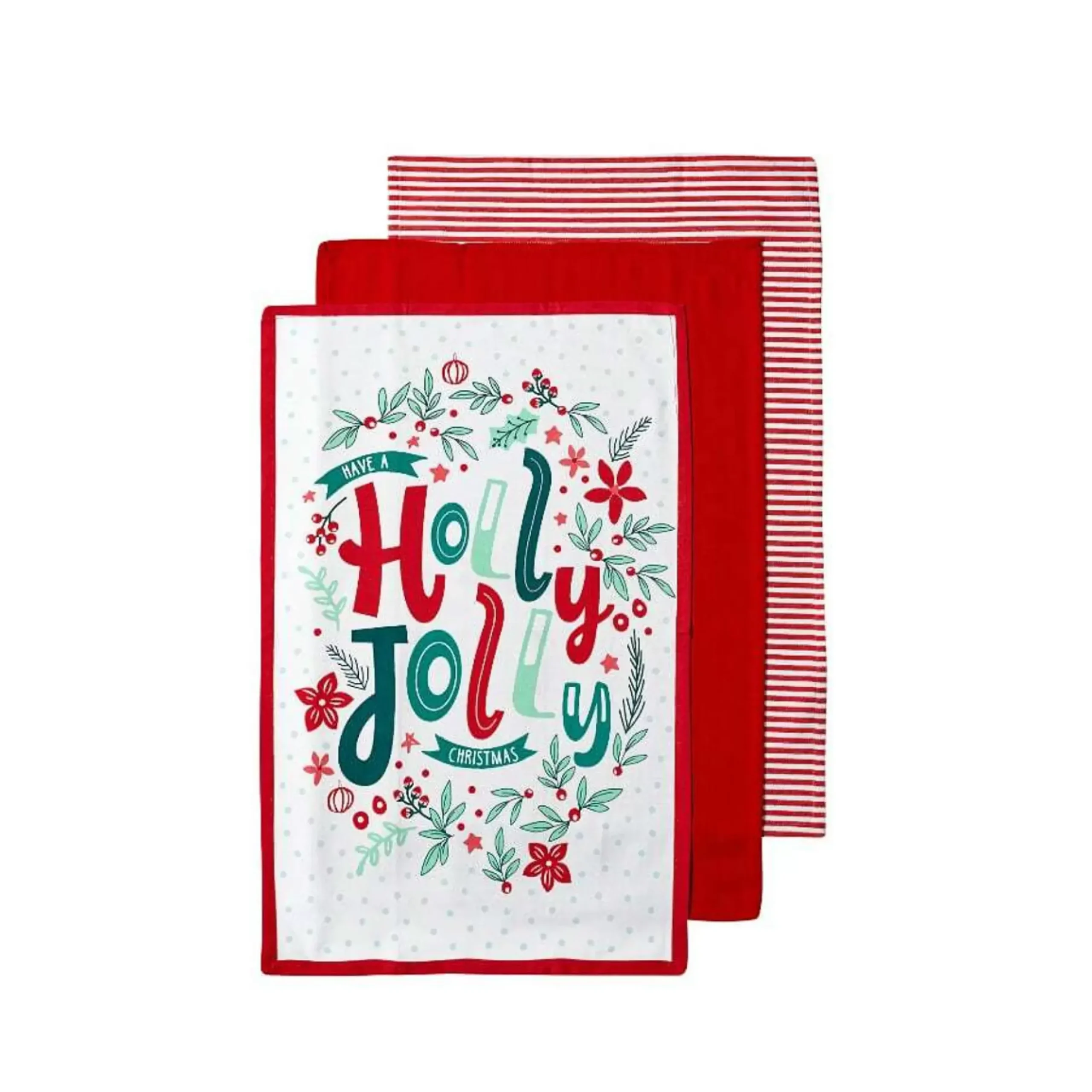 Ladelle Joyful Jolly Christmas Kitchen Towel (Pack Of 3, 2 Styles) - 70Cm