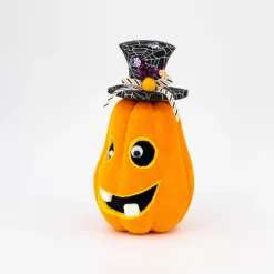 Orange Pumpkin Face With Web Top Hat - 29Cm