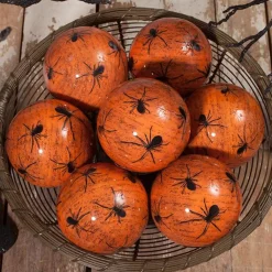 Orange Spider Lacquer Halloween Ball -7.5Cm