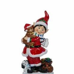 Outdoor Christmas Elf With Teddy Bear - 93Cm