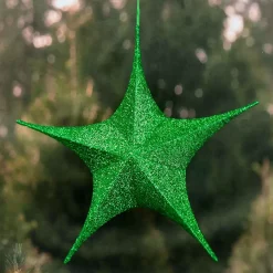 Pop-Up Tinsel Star Green - 65Cm