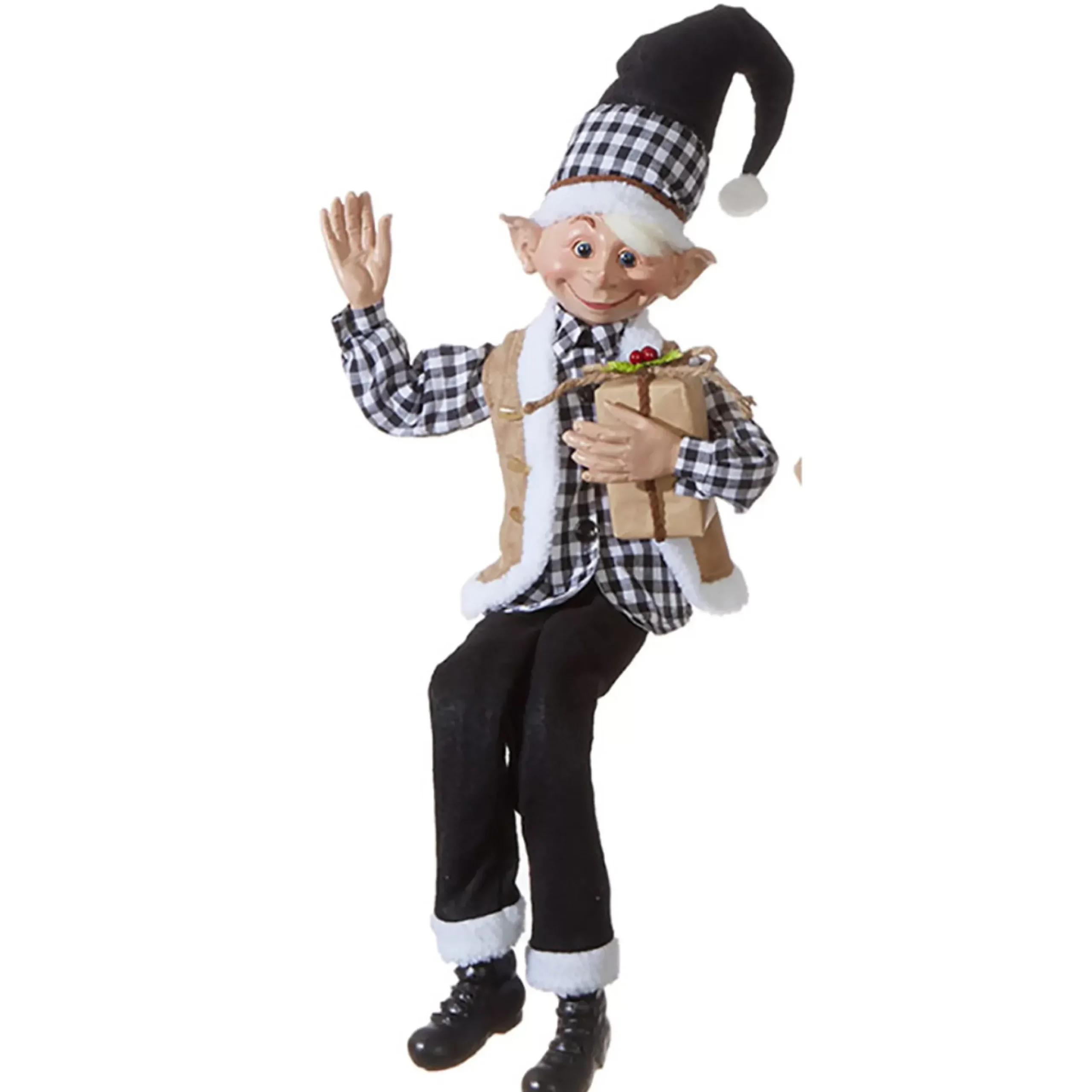 Raz Black And White Tartan Elf (2 Designs) - 76Cm