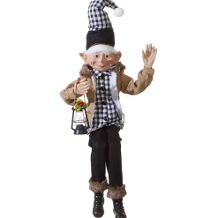 Raz Black And White Tartan Elf (2 Designs) - 76Cm