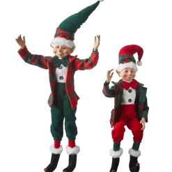 Red And Green Tartan Posable Elf - 41Cm