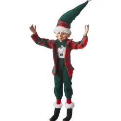 Red And Green Tartan Posable Elf - 41Cm