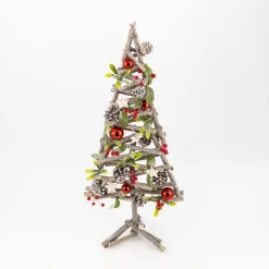 Red Bauble And Pinecone Twig Tree - 68Cm