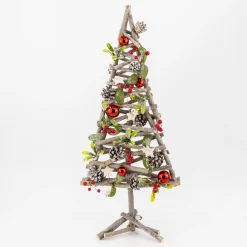 Red Bauble And Pinecone Twig Tree - 68Cm