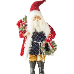 Red Black Gold Santa With Wreath And Sack - 52.5Cm