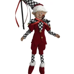 Red Black Harlequin Christmas Elf - 45Cm