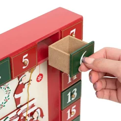 Red Christmas Advent Calendar With Backlit Santa Elf Scene - 35.5Cm