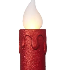 Red Glittered Battery Operated Candle - 44.5Cm