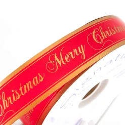 Red Gold Satin Merry Christmas Ribbon - 20M