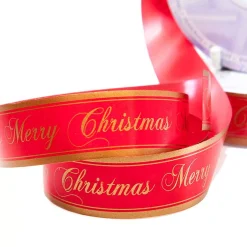 Red Gold Satin Merry Christmas Ribbon - 20M