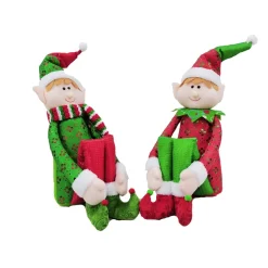 Red Green Sitting Door Stop Elf - 55Cm