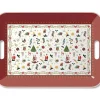 Red Melamine Tray With Symbols Of Christmas - 47Cm