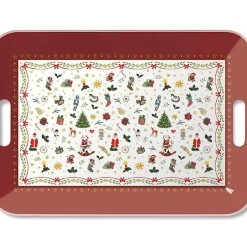 Red Melamine Tray With Symbols Of Christmas - 47Cm
