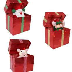 Red Metallic Present With Popup Santa (3 Styles) - 30Cm