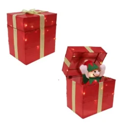 Red Metallic Present With Popup Santa (3 Styles) - 30Cm