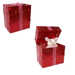 Red Metallic Present With Popup Santa (3 Styles) - 30Cm
