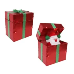 Red Metallic Present With Popup Santa (3 Styles) - 30Cm