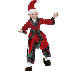 Red Tartan Bedtime Morpheus Christmas Elf - 42.5Cm