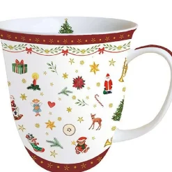 Red Trim Fine Bone China Mug With Symbols Of Christmas - 400Ml