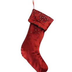Red Velvet Diamonte Stocking - 45Cm