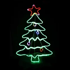 Ropelight Led Christmas Tree With Baubles And Star - 114Cm