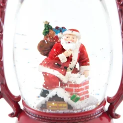 Santa On Chimney In Red Oval Water Lantern - 25Cm