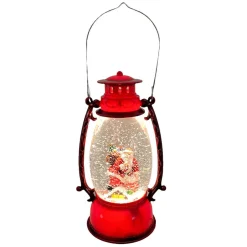 Santa On Chimney In Red Oval Water Lantern - 25Cm