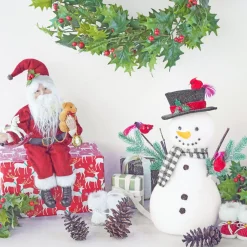 Santa With Teddy Bear And Rocking Horse - 42.5Cm