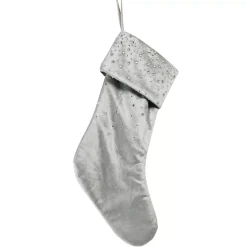 Silver Velvet Diamonte Stocking - 45Cm