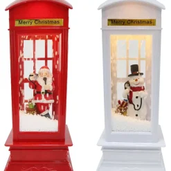 Snowing Santa Phone Booth Lightup Musical (2 Styles) - 33Cm