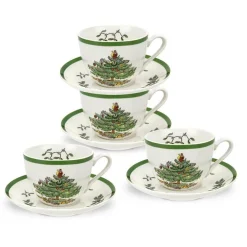 Spode Christmas Tea Cup And Saucer - Set Of 4
