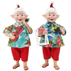 Summer Holiday Christmas Elf Wearing Hawaiian Shirt (2 Styles) - 30Cm