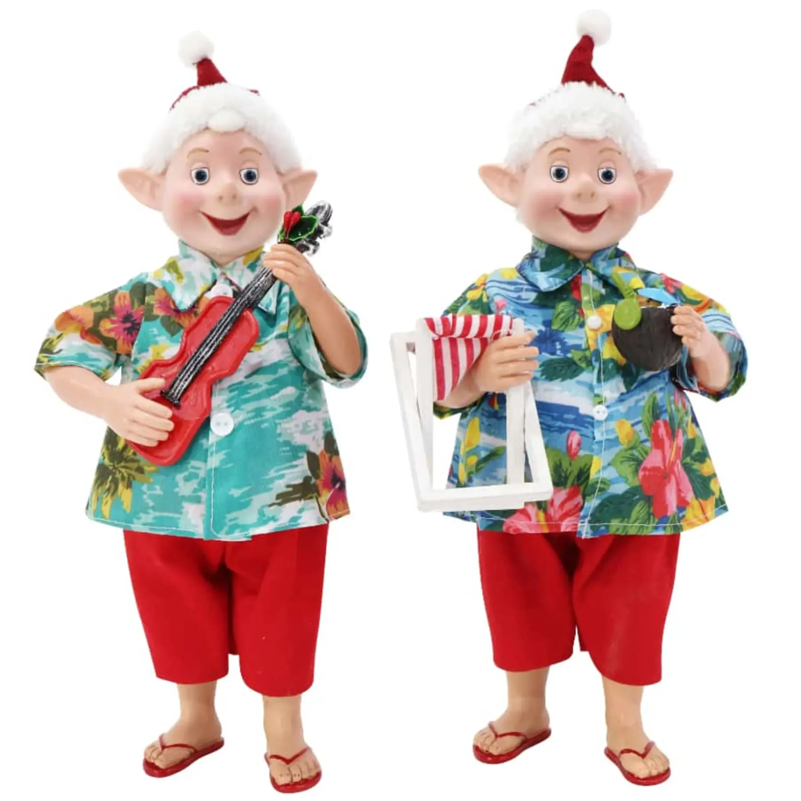 Summer Holiday Christmas Elf Wearing Hawaiian Shirt (2 Styles) - 30Cm
